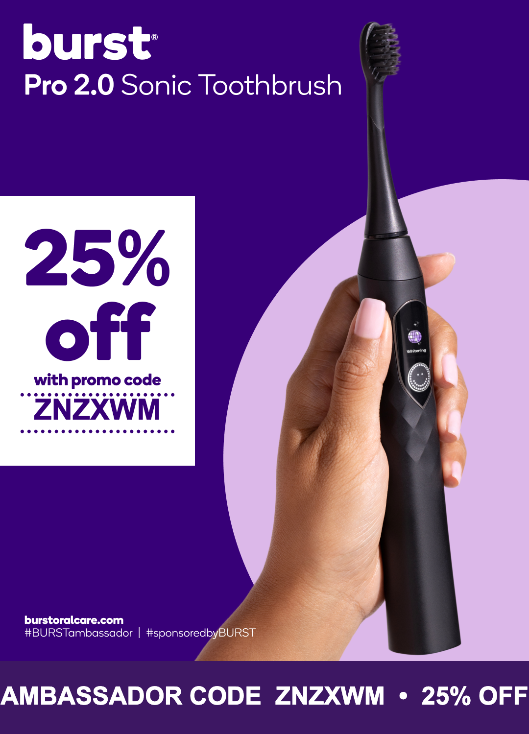 BURST Pro 2.0 Sonic Toothbrush (Black) — Ambassador code ZNZXWM for 25% off